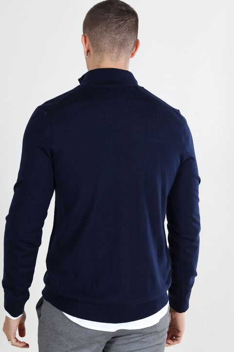 Selected Tray LS Merino Knit Half Zip Navy Blazer