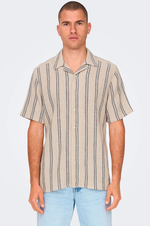 ONLY & SONS Trev Reg Structure Stripe SS Hemd Vintage Khaki