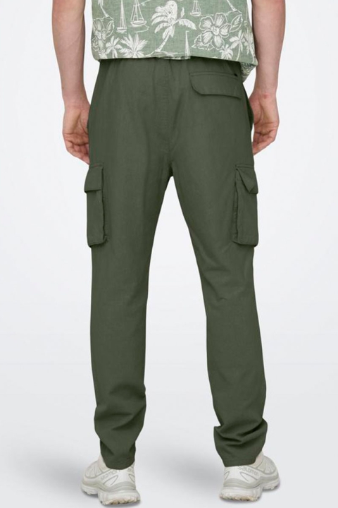 ONLY & SONS Linus Cargo Cotton Linen Pants Olive Night