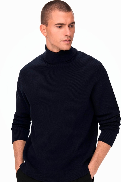 ONLY & SONS PHIL STRUC ROLL NECK KNIT Dark Navy