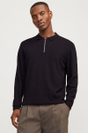 Jack & Jones Emil Knit Polo Half Zip LS Black