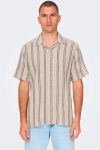 ONLY & SONS Trev Reg Structure Stripe SS Hemd Vintage Khaki