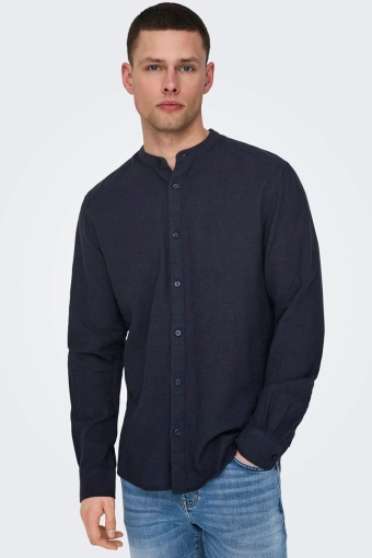 CAIDEN LS SOLID LINEN MAO SHIRT Night Sky