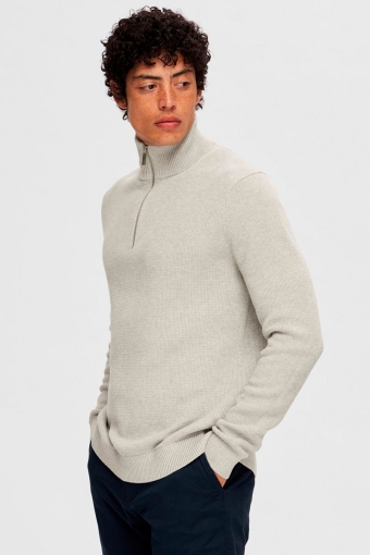 Dane LS Structure Knit Half Zip Light Grey Melange