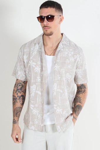 Caiden SS Regular Hawaii Linen Shirt Chinchilla