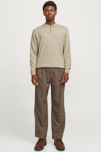 Emil Knit Polo Half Zip LS Oatmeal