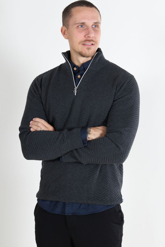 Carlo Cotton half zip knit Charcoal Mix