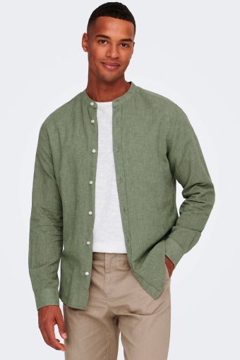 CAIDEN LS SOLID LINEN MAO Hemd Swamp