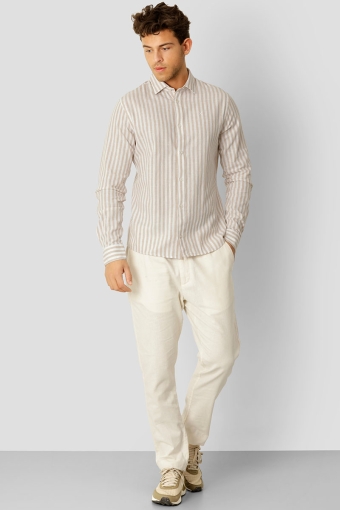 Jamie Cotton Linen Striped Hemd LS Khaki/Ecru